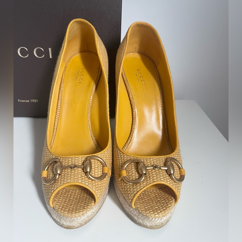 AUTHENTIC GUCCI YELLOW WEDGES - Picture 7 of 15